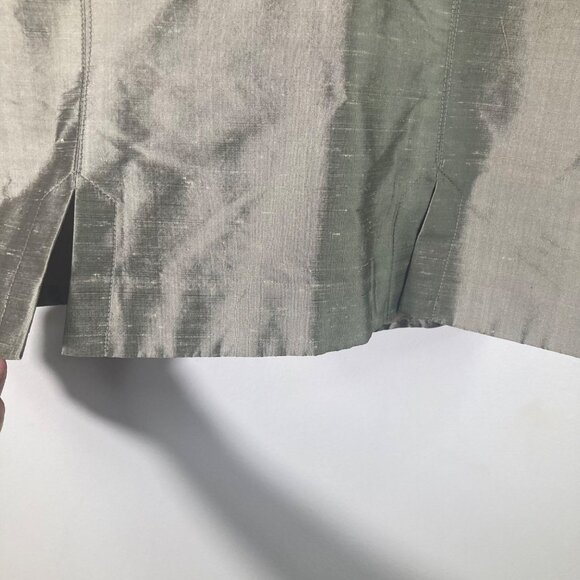 Womens Vintage Maggy London Slub Silk Top Short Sleeve Gray 4 Lined Button Back - Picture 6 of 9